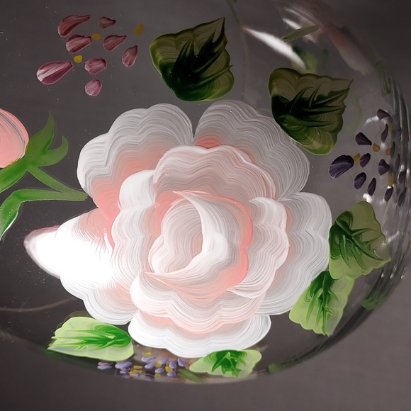 Elegant Hand Painted Roses Tea Light Candle Holder Glass Oval Cut - Picture 2 of 8